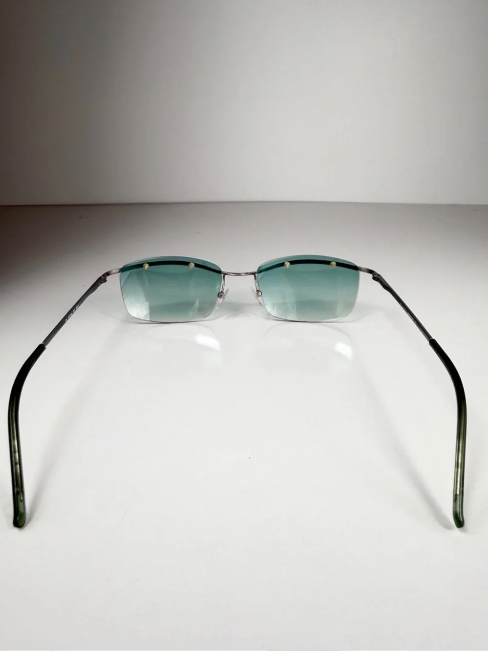 Gucci DeadStock Tom Ford Y2K Rimless Sunglasses GG 1654 T5T Teal Brow Bar Set